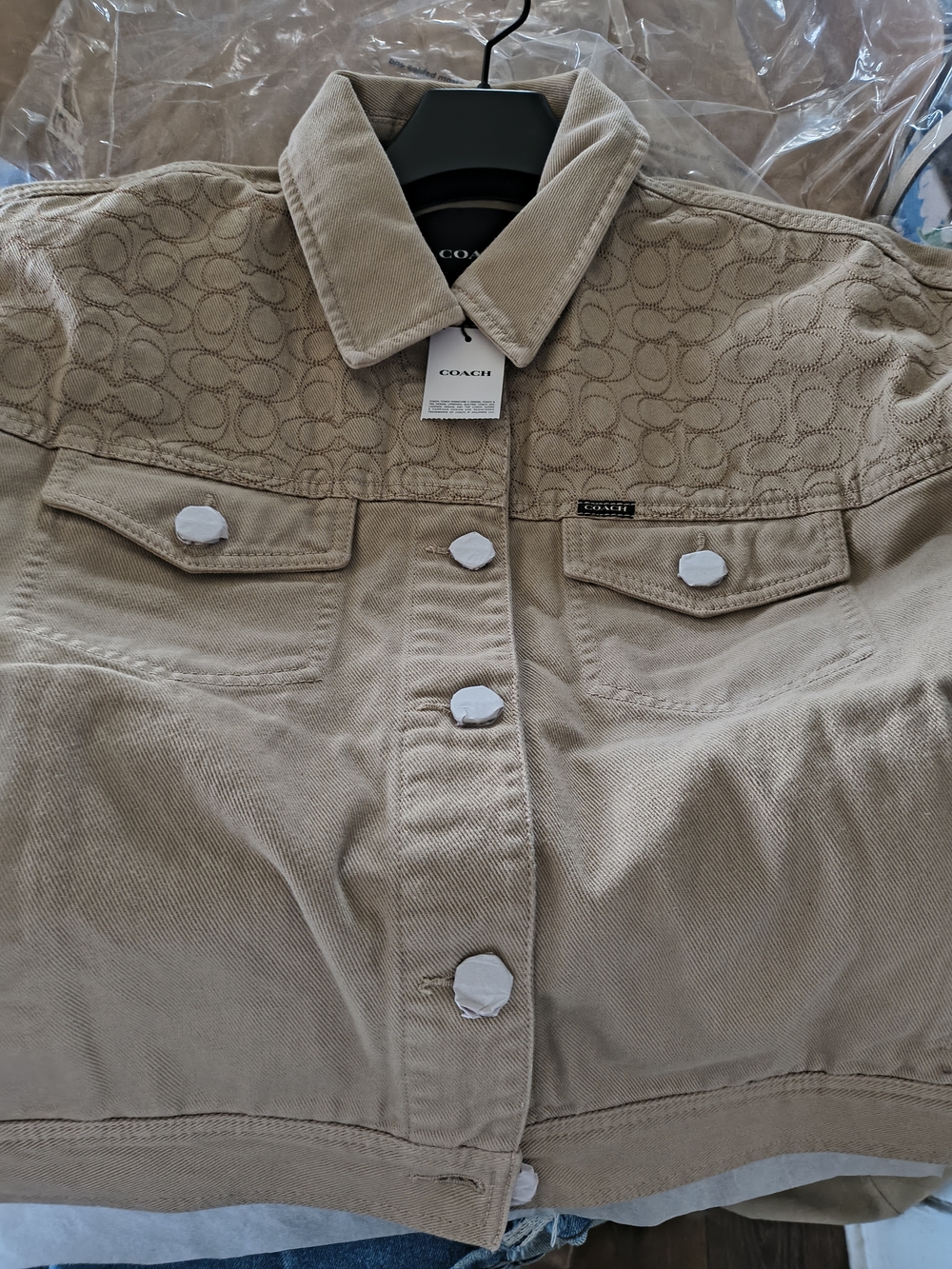 Coach Tan Signature-Panel Denim Jacket